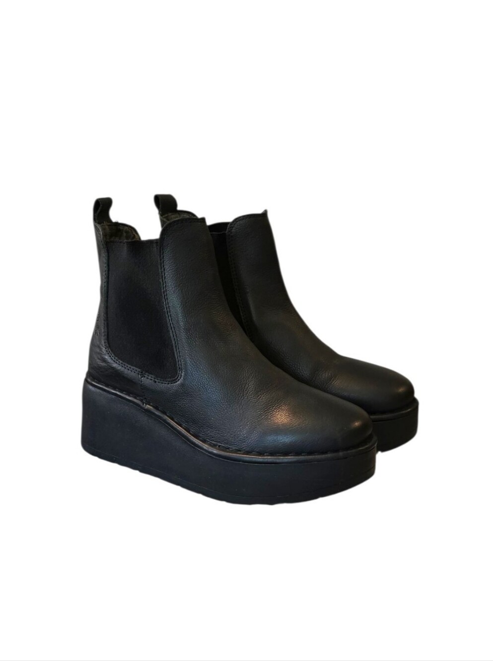 Fly London Hely268 Black Leather Chelsea Platform Boots Size 5.5-6